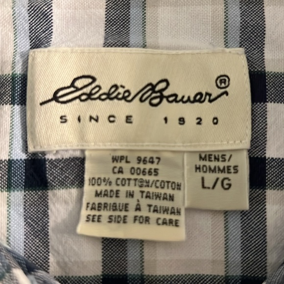 Eddie Bauer Button Down Collared Long Sleeve Blue & White Plaid Size Large shirt - Picture 6 of 10